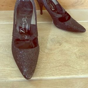 Vintage Stiletto Heels Dream Step Black Sparkle Pumps from 60s Size 7.5